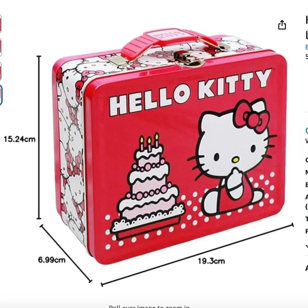 Hello Kitty Birthday Cake Embossed Metal Lunch Box & Bag, raspberry